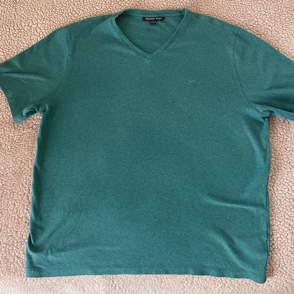 MICHAEL KORS T Shirt Men's Sz XL V-Neck Short Sleeve Teal Color Premium Cotton